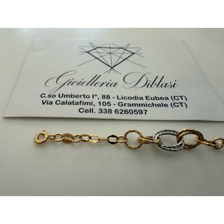 BRACCIALE ORO 18 Kt 750% Donna Bicolore GIALLO BIANCO Maglia A Catena Con Ovali