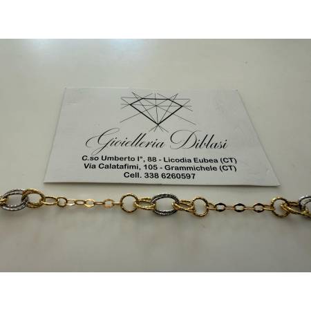 BRACCIALE ORO 18 Kt 750% Donna Bicolore GIALLO BIANCO Maglia A Catena Con Ovali