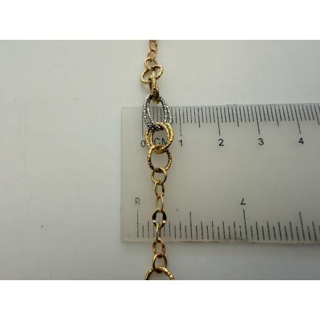 BRACCIALE ORO 18 Kt 750% Donna Bicolore GIALLO BIANCO Maglia A Catena Con Ovali