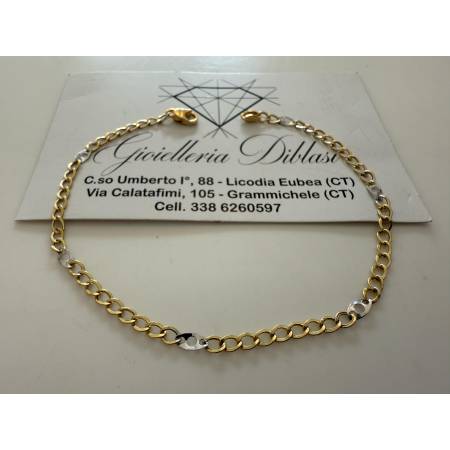 BRACCIALE ORO 18 Kt 750% Uomo Donna Unisex Bicolore GIALLO BIANCO Maglia Catena
