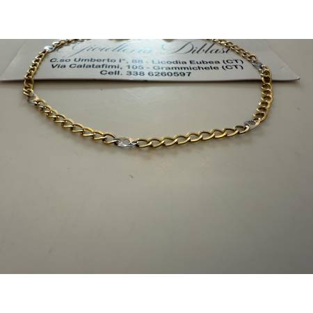 BRACCIALE ORO 18 Kt 750% Uomo Donna Unisex Bicolore GIALLO BIANCO Maglia Catena