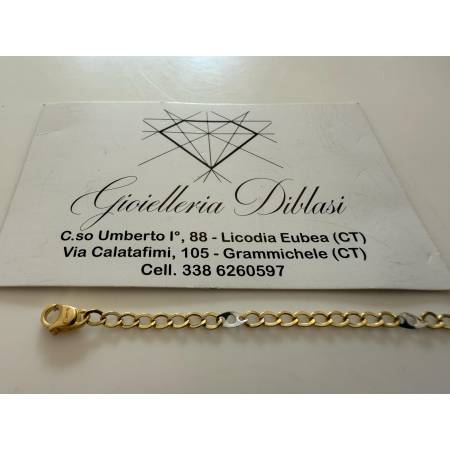 BRACCIALE ORO 18 Kt 750% Uomo Donna Unisex Bicolore GIALLO BIANCO Maglia Catena