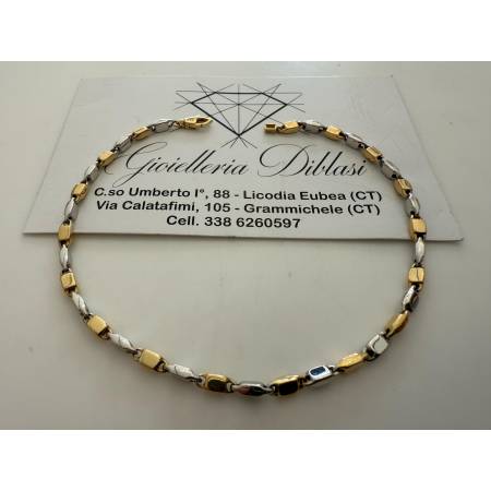 BRACCIALE In ORO Bicolore GIALLO e BIANCO Unisex Oro 18 KT 750% Made In Italy