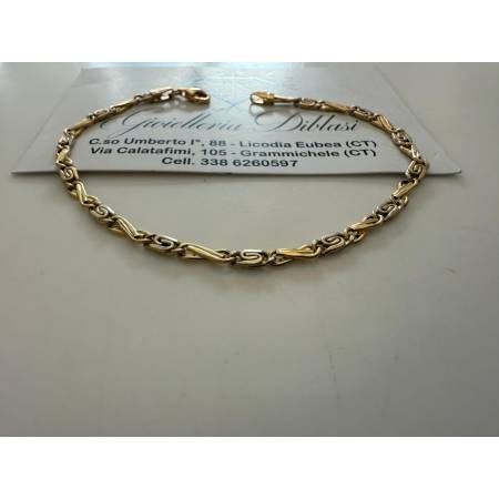 BRACCIALE Uomo Donna Unisex 18 Karati 750% In ORO GIALLO BIANCO Maglia Bicolore