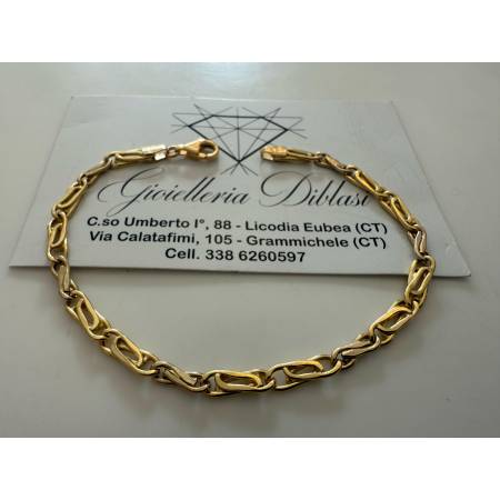 BRACCIALE Uomo Donna Unisex 18 Karati 750% In ORO GIALLO BIANCO Maglia Bicolore