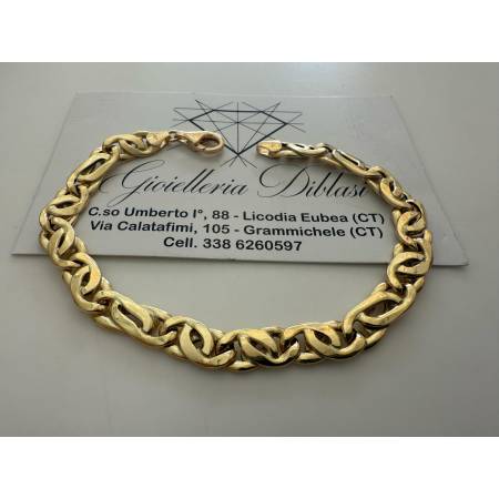 BRACCIALE Uomo Donna Unisex In ORO GIALLO 18 Kt 750% Maglia Catena Piatta Lucida