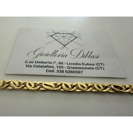 BRACCIALE Uomo Donna Unisex In ORO GIALLO 18 Kt 750% Maglia Catena Piatta Lucida