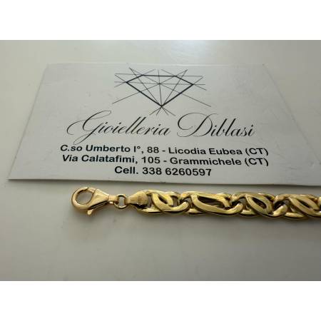 BRACCIALE Uomo Donna Unisex In ORO GIALLO 18 Kt 750% Maglia Catena Piatta Lucida