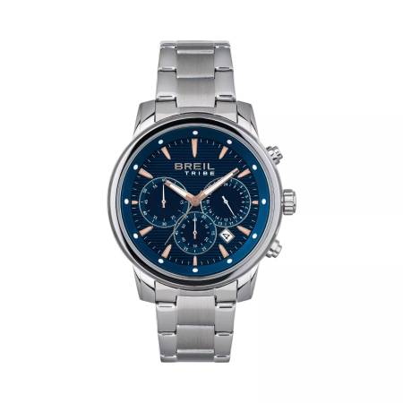 OROLOGIO BREIL TRIBE CALIBER EW0645 Uomo Acciaio Blu Argento Cronografo Datario