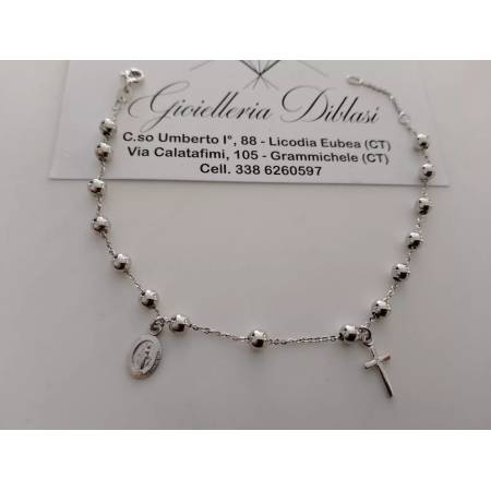 BRACCIALE ROSARIO In ORO BIANCO 18 Kt 750% SFERE Lucide Madonna Miracolosa Croce
