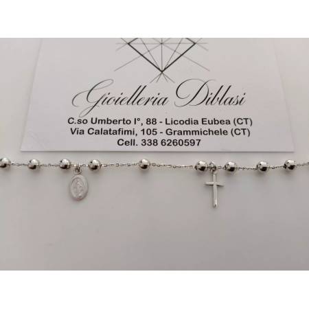 BRACCIALE ROSARIO In ORO BIANCO 18 Kt 750% SFERE Lucide Madonna Miracolosa Croce
