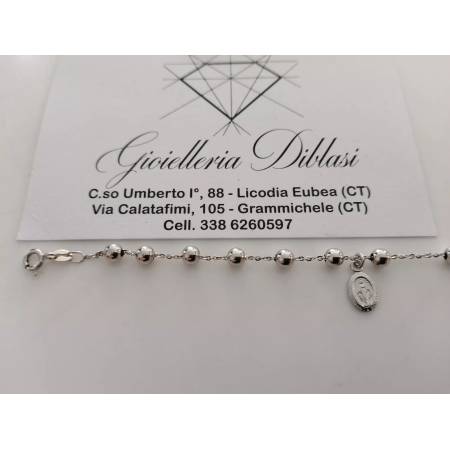 BRACCIALE ROSARIO In ORO BIANCO 18 Kt 750% SFERE Lucide Madonna Miracolosa Croce