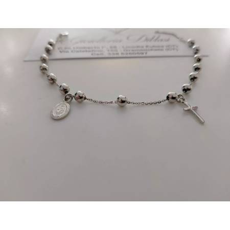 BRACCIALE ROSARIO In ORO BIANCO 18 Kt 750% SFERE Lucide Madonna Miracolosa Croce