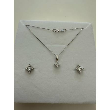Parure COLLANA PUNTO LUCE Con ORECCHINI In ORO BIANCO 18 KARATI 750% E ZIRCONI