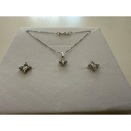 Parure COLLANA PUNTO LUCE Con ORECCHINI In ORO BIANCO 18 KARATI 750% E ZIRCONI