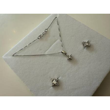 Parure COLLANA PUNTO LUCE Con ORECCHINI In ORO BIANCO 18 KARATI 750% E ZIRCONI