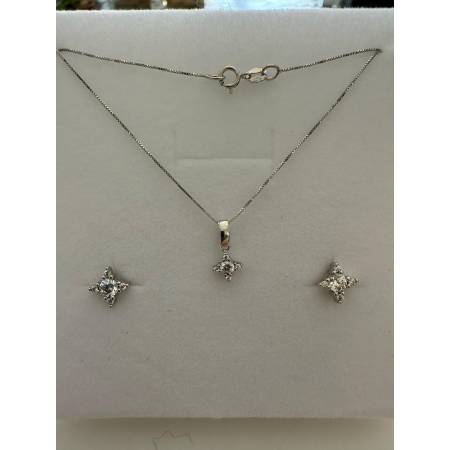 Parure COLLANA PUNTO LUCE Con ORECCHINI In ORO BIANCO 18 KARATI 750% E ZIRCONI