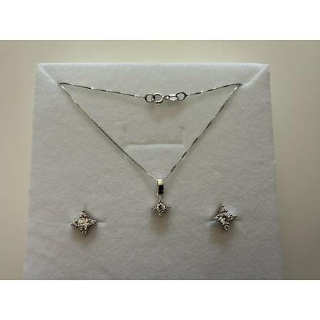 Parure COLLANA PUNTO LUCE Con ORECCHINI In ORO BIANCO 18 KARATI 750% E ZIRCONI
