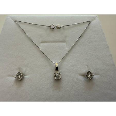 Parure COLLANA PUNTO LUCE Con ORECCHINI In ORO BIANCO 18 KARATI 750% E ZIRCONI