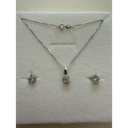 Parure COLLANA PUNTO LUCE Con ORECCHINI In ORO BIANCO 18 KARATI 750% E ZIRCONI