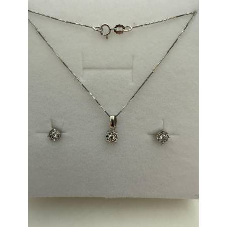 Parure COLLANA PUNTO LUCE Con ORECCHINI In ORO BIANCO 18 KARATI 750% E ZIRCONI