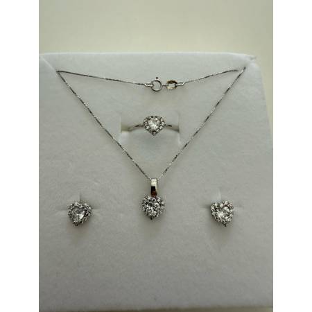 Parure COLLANA PUNTO LUCE ORECCHINI ANELLO ORO BIANCO 18 KARATI 750% E ZIRCONI