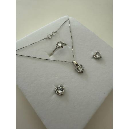 Parure COLLANA PUNTO LUCE ORECCHINI ANELLO ORO BIANCO 18 KARATI 750% E ZIRCONI