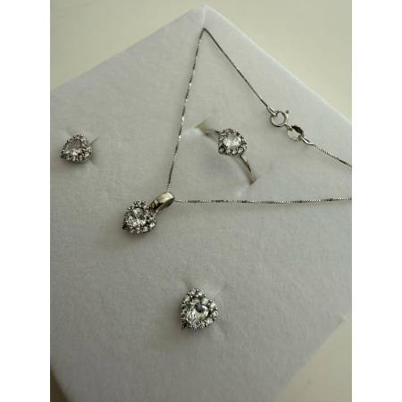 Parure COLLANA PUNTO LUCE ORECCHINI ANELLO ORO BIANCO 18 KARATI 750% E ZIRCONI