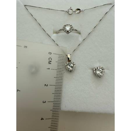 Parure COLLANA PUNTO LUCE ORECCHINI ANELLO ORO BIANCO 18 KARATI 750% E ZIRCONI