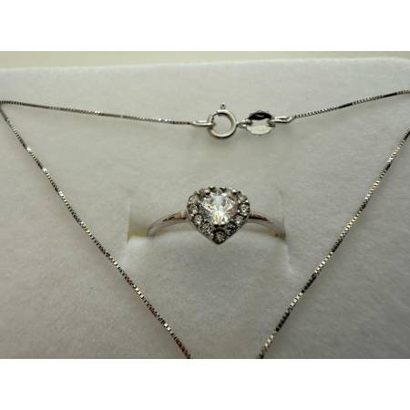 Parure COLLANA PUNTO LUCE ORECCHINI ANELLO ORO BIANCO 18 KARATI 750% E ZIRCONI