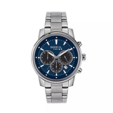 OROLOGIO BREIL TRIBE CALIBER EW0728 Uomo Acciaio Blu Argento Cronografo Datario