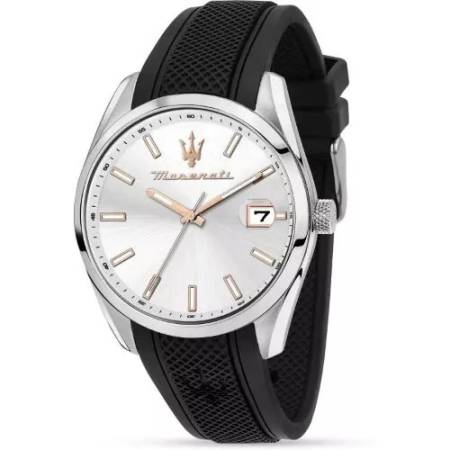 OROLOGIO MASERATI Uomo Datario ATTRAZIONE Acciaio Gomma Nero Argento R8851151006