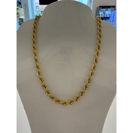 COLLANA Girocollo ORO GIALLO 18 KT 750% Modello CORDA (FUNE) Treccia Uomo Donna