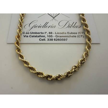 COLLANA Girocollo ORO GIALLO 18 KT 750% Modello CORDA (FUNE) Treccia Uomo Donna