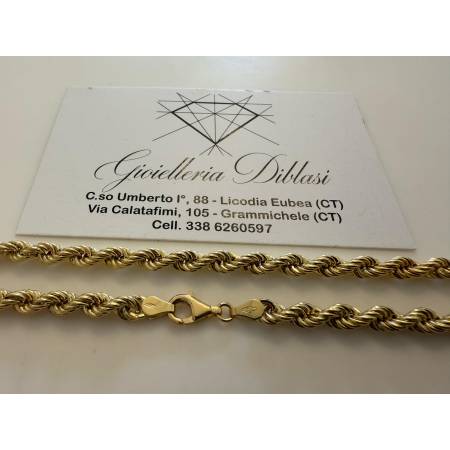 COLLANA Girocollo ORO GIALLO 18 KT 750% Modello CORDA (FUNE) Treccia Uomo Donna