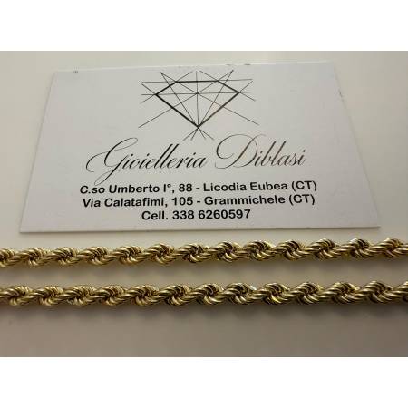 COLLANA Girocollo ORO GIALLO 18 KT 750% Modello CORDA (FUNE) Treccia Uomo Donna