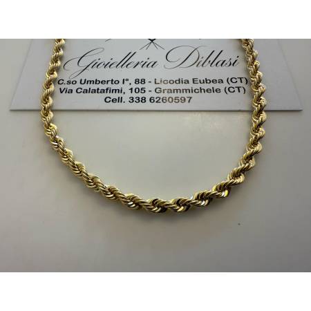 COLLANA Girocollo ORO GIALLO 18 KT 750% Modello CORDA (FUNE) Treccia Uomo Donna