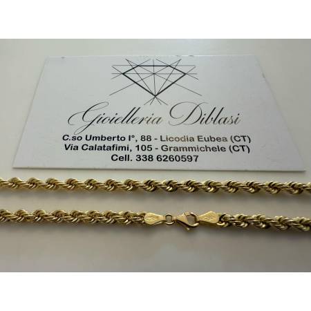 COLLANA Girocollo ORO GIALLO 18 KT 750% Modello CORDA (FUNE) Treccia Uomo Donna