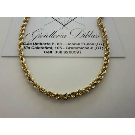 COLLANA Girocollo ORO GIALLO 18 KT 750% Modello CORDA (FUNE) Treccia Uomo Donna