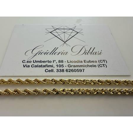 COLLANA Girocollo ORO GIALLO 18 KT 750% Modello CORDA (FUNE) Treccia Uomo Donna