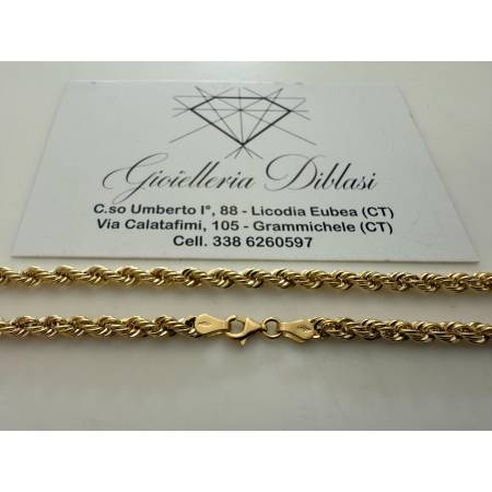 COLLANA Girocollo ORO GIALLO 18 KT 750% Modello CORDA (FUNE) Treccia Uomo Donna
