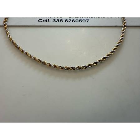 COLLANA ORO 18 KT 750% Donna Giallo Bianco CORDA Laser Girocollo COLLIER Catena