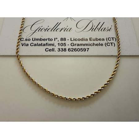 COLLANA ORO 18 KT 750% Donna Giallo Bianco CORDA Laser Girocollo COLLIER Catena
