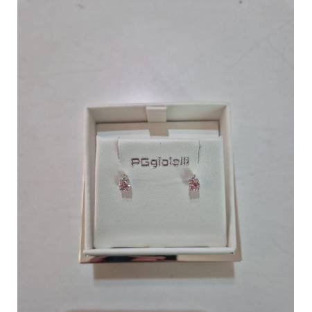ORECCHINI PG GIOIELLI QUARZO ROSA Tondo Con DIAMANTI Oro Bianco 18 Karati 750%