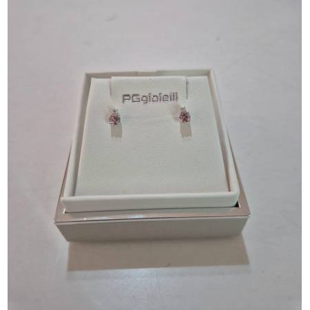 ORECCHINI PG GIOIELLI QUARZO ROSA Tondo Con DIAMANTI Oro Bianco 18 Karati 750%