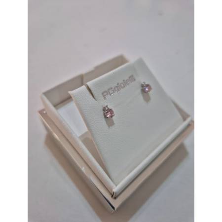 ORECCHINI PG GIOIELLI QUARZO ROSA Tondo Con DIAMANTI Oro Bianco 18 Karati 750%