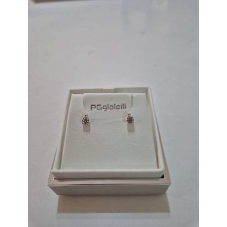 ORECCHINI PG GIOIELLI QUARZO ROSA Tondo Con DIAMANTI Oro Bianco 18 Karati 750%