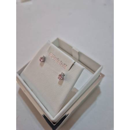 ORECCHINI PG GIOIELLI QUARZO ROSA Tondo Con DIAMANTI Oro Bianco 18 Karati 750%