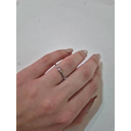 ANELLO SOLITARIO Oro Bianco 18 Karati 750% PGGioielli Con QUARZO ROSA E DIAMANTI