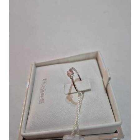 ANELLO SOLITARIO Oro Bianco 18 Karati 750% PGGioielli Con QUARZO ROSA E DIAMANTI